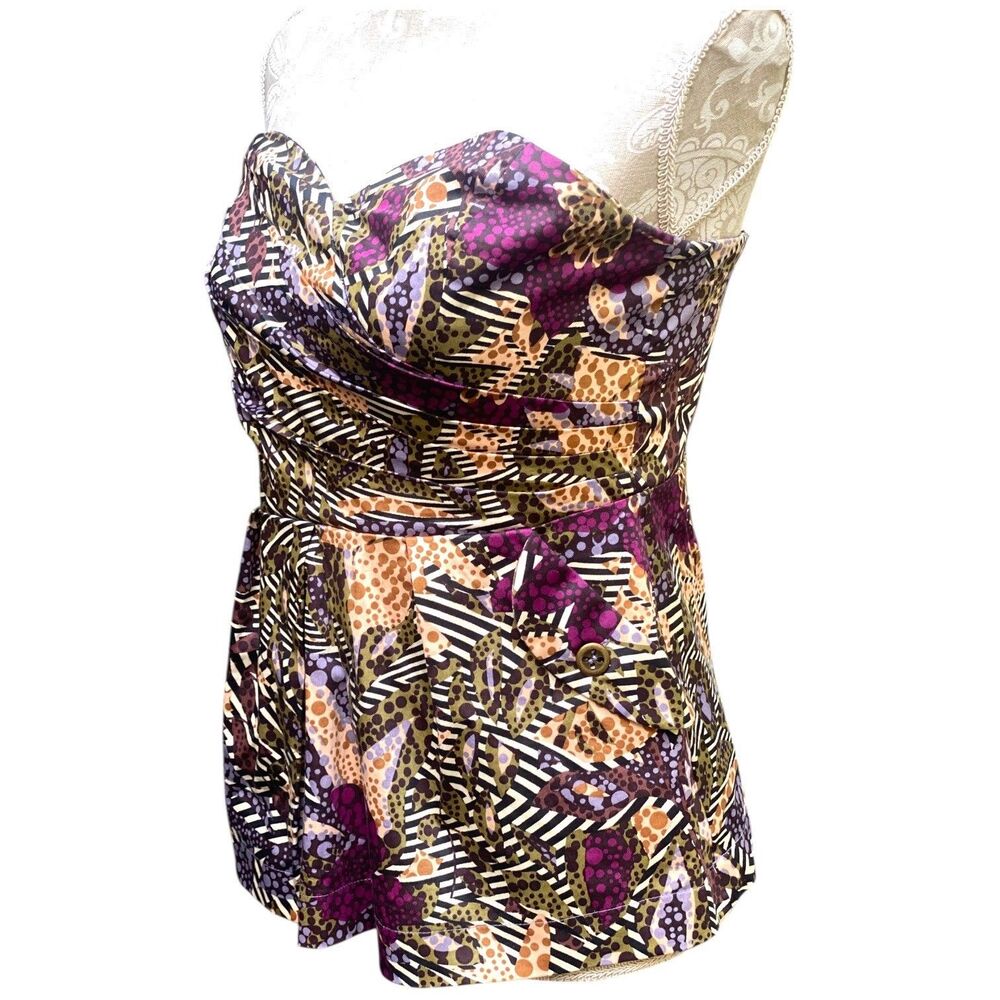 Anthropologie FEI Persir Peplum Bustier Top Size 8/M Strapless Multicolor Print - Picture 4 of 15